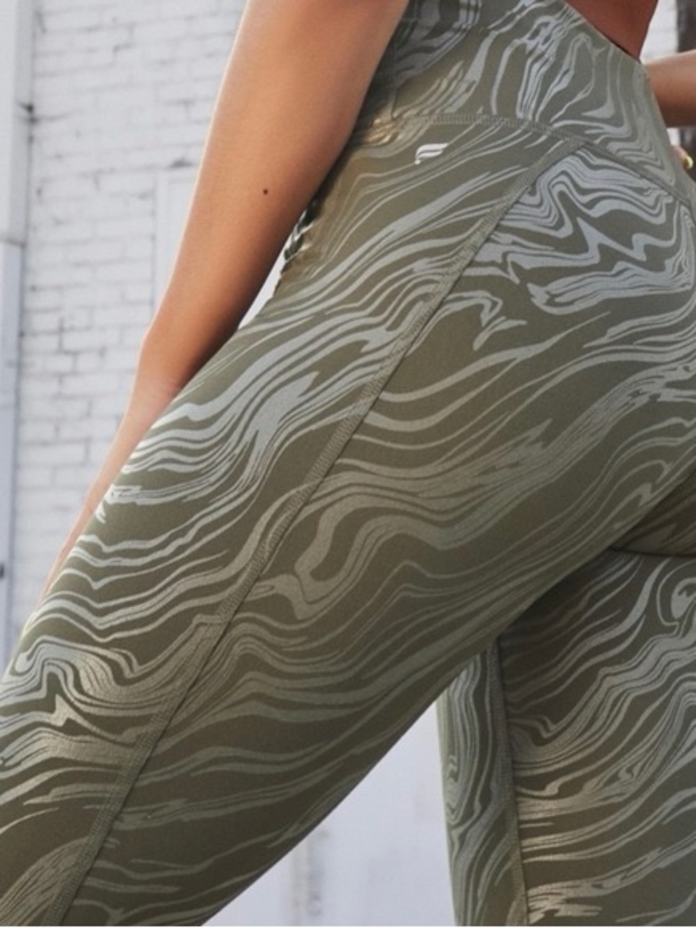 Fabletics Olive Green Marble-Print High-Waist Leggings